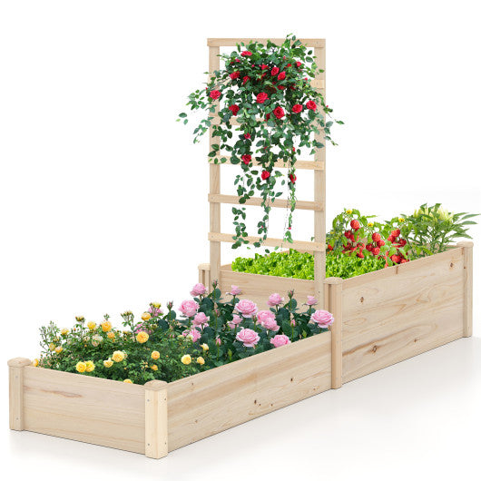 Raised Garden Bed with Trellis 87 Inch Wooden Elevated Planter with 2 Planter Boxes-Natural