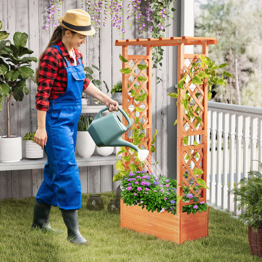 Raised Garden Bed with Side Trellis and Hanging Roof and Drainage Hole-Orange