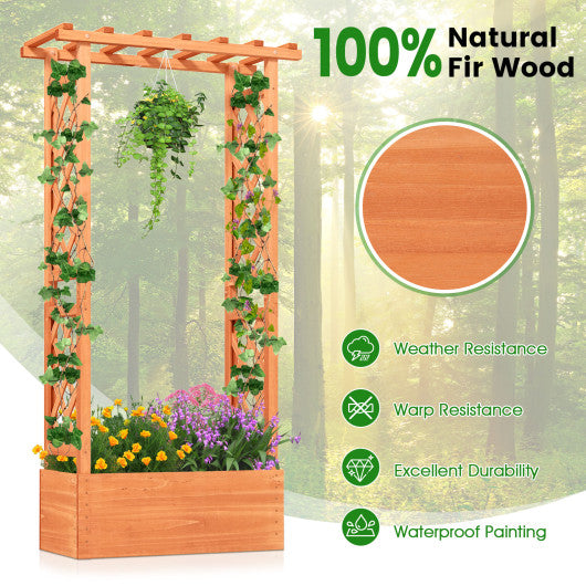Raised Garden Bed with Side Trellis and Hanging Roof and Drainage Hole-Orange
