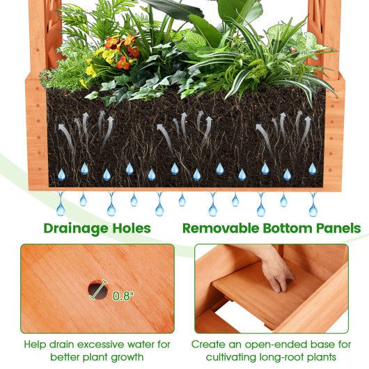 Raised Garden Bed with Side Trellis and Hanging Roof and Drainage Hole-Orange
