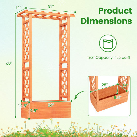 Raised Garden Bed with Side Trellis and Hanging Roof and Drainage Hole-Orange