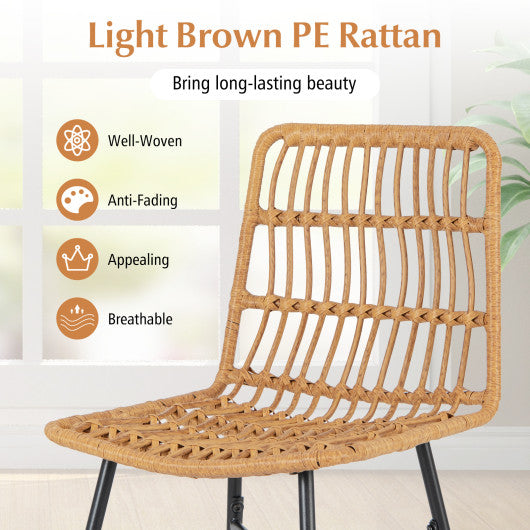 Set of 2 Rattan Bar Stools with Sturdy Metal Frame-Yellow