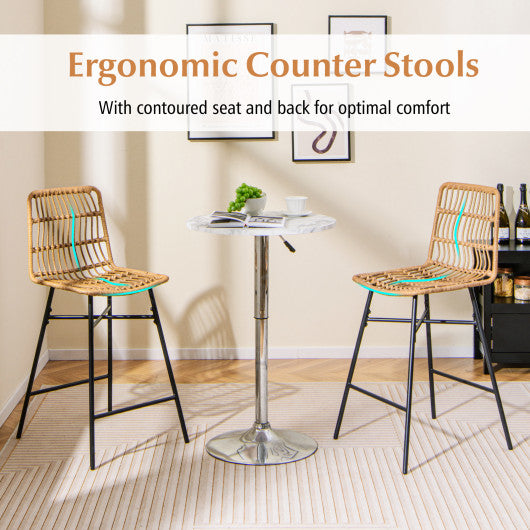 Set of 2 Rattan Bar Stools with Sturdy Metal Frame-Yellow