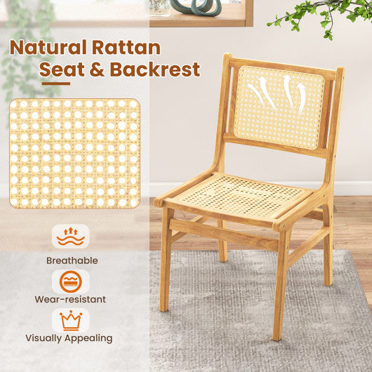 Rattan Dining Chair with Natural Cane Woven Backrest and Teak Wood Frame