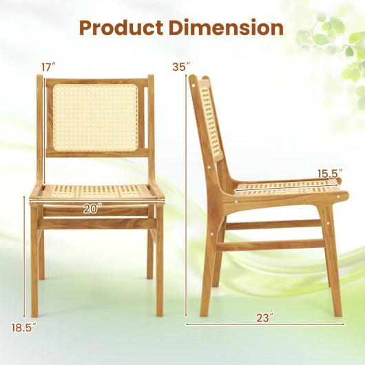 Rattan Dining Chair with Natural Cane Woven Backrest and Teak Wood Frame