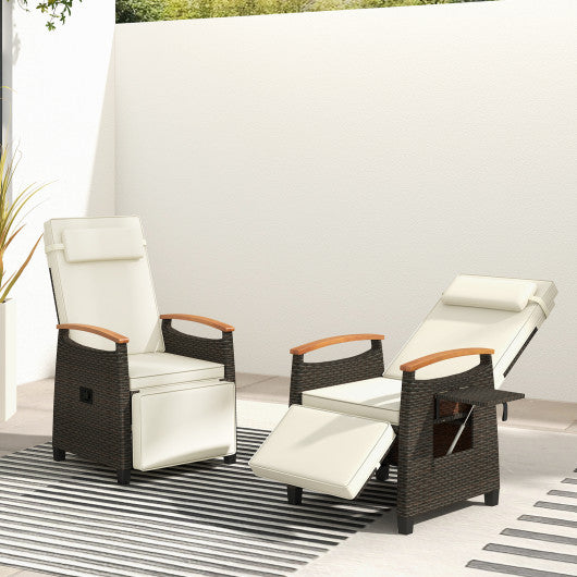 Patio Wicker Recliner Chair with Adjustable Backrest and Footrest-White