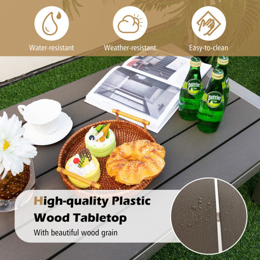 Modern Rectangular Patio Coffee Table with Plastic Wood Tabletop and Rustproof Aluminum Frame-Gray