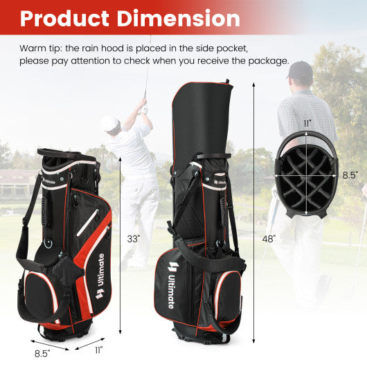 Lightweight Golf Stand Bag with 14 Way Top Dividers and 6 Pockets-Red
