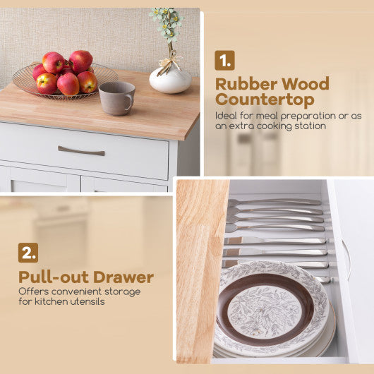 Rolling Kitchen Island Cart with Drawer and Towel Rack-White