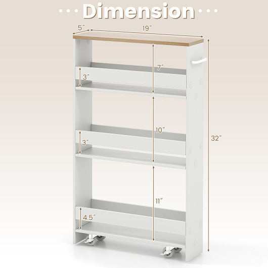 Narrow Mobile Serving Cart with Open Shelves for Kitchen Bathroom Living Room-White