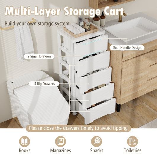 Rolling Storage Cabinet with Universal Wheels and 5/6/7 Drawers-6-Drawer