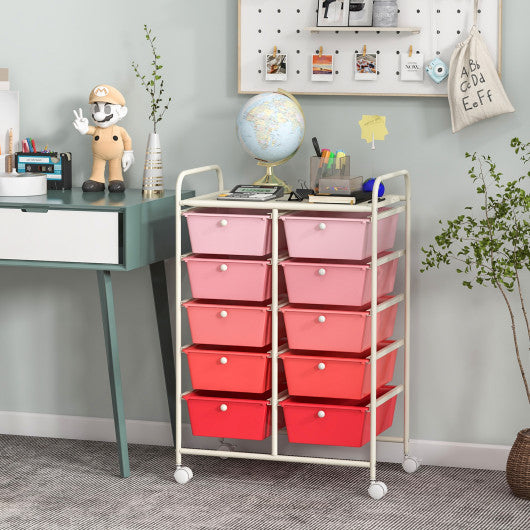 10-Drawer Rolling Storage Cart-Gradient Pink