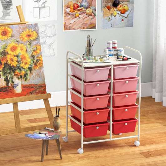 10-Drawer Rolling Storage Cart-Gradient Pink