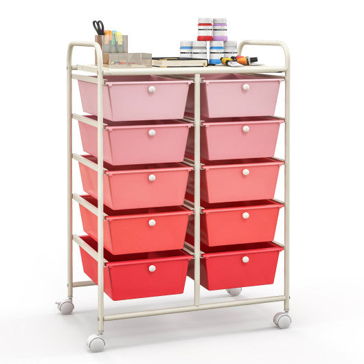 10-Drawer Rolling Storage Cart-Gradient Pink