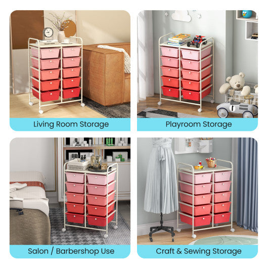 10-Drawer Rolling Storage Cart-Gradient Pink