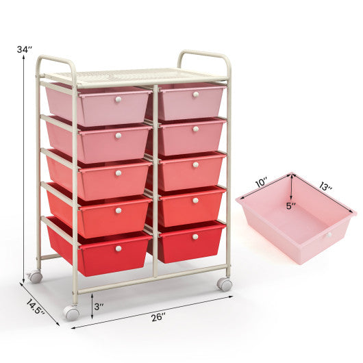 10-Drawer Rolling Storage Cart-Gradient Pink