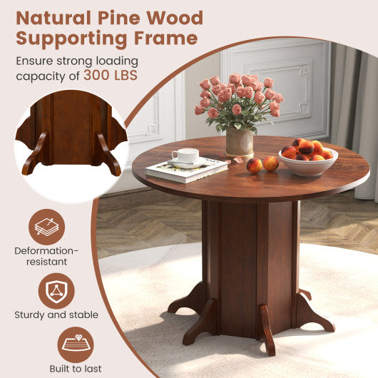 Round Dining Table with Pedestal Base for 4-6 People-Walnut
