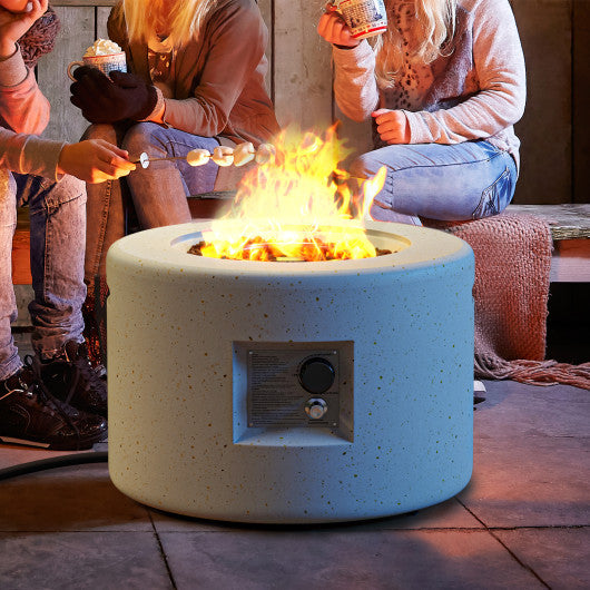Round Terrazzo Propane Gas Fire Pit with Hideaway Tank Holder and Lava Rocks