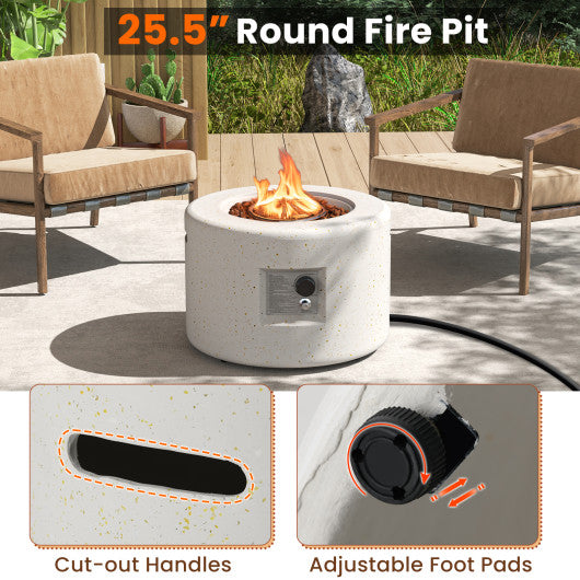 Round Terrazzo Propane Gas Fire Pit with Hideaway Tank Holder and Lava Rocks