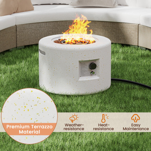 Round Terrazzo Propane Gas Fire Pit with Hideaway Tank Holder and Lava Rocks