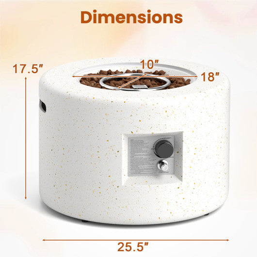 Round Terrazzo Propane Gas Fire Pit with Hideaway Tank Holder and Lava Rocks