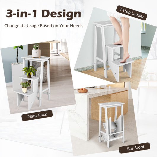 3 Tier Step Stool 3 in 1 Folding Ladder Bench-White