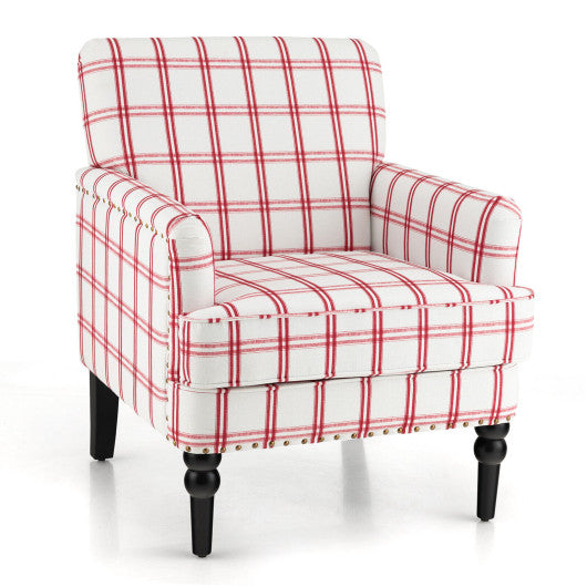 Modern Upholstered Padded Accent Chair with Rubber Wood Legs-Red
