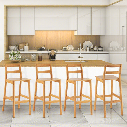 Set of 2 28 Inch Rubber Wood Armless Bar Stools with Backrest and Footrest-Natural