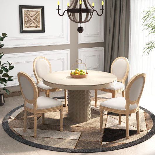 Rubber Wood Kitchen French Dining Chair Set of 2 with Sponge Padding and Round Backrest-Beige