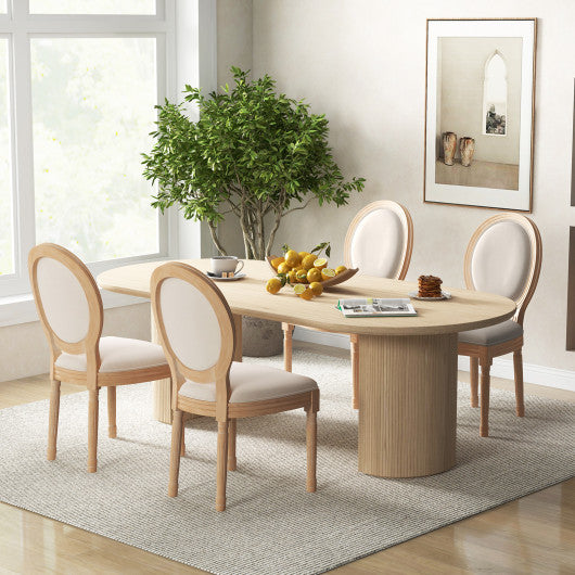 Rubber Wood Kitchen French Dining Chair Set of 2 with Sponge Padding and Round Backrest-Beige