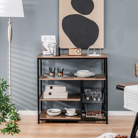 4-Tier Industrial Kitchen Baker's Rack with 2 Wire Baskets-Rustic Brown