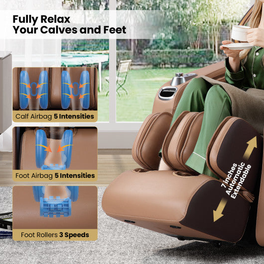 Enjoyment 30-2024 SL Track 3D Full Body Massage Chair Zero Gravity Electric Shiatsu Massage Recliner with Airbags-Brown