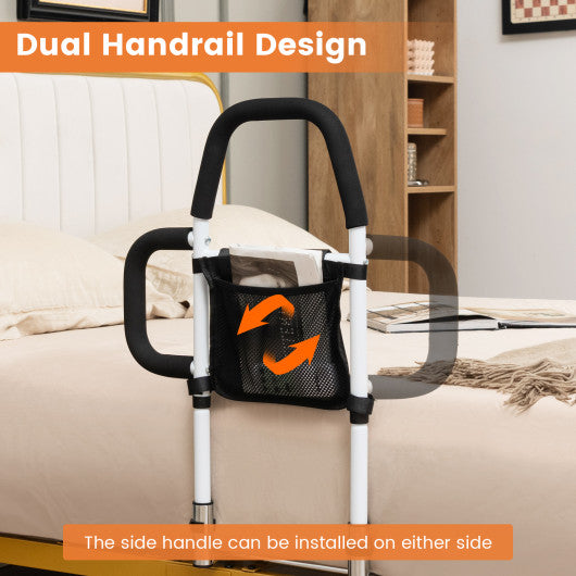 Safety Bed Assist Rail with Dual Handrail-White