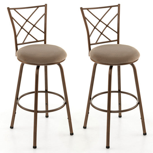 2 Pieces Swivel Pluch Fabrice Cushioned Bar Stool Set-Brown