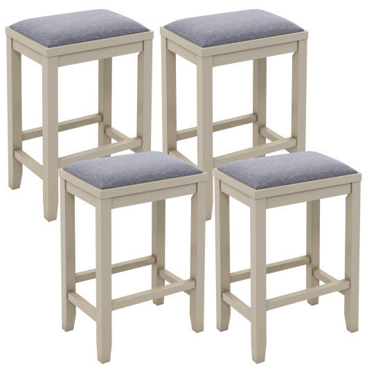 2 Pieces 25 Inch Upholstered Bar Stool Set with Solid Rubber Wood Frame and Footrest-Griege