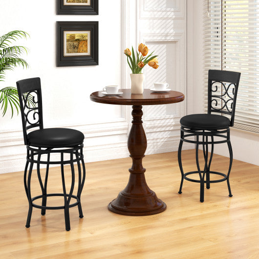 Set of 2 26 Inch Bar Stool with Backrest and Footrest-Black