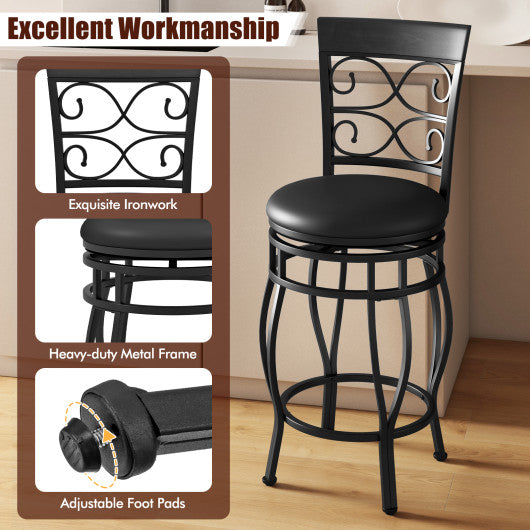 Set of 2 26 Inch Bar Stool with Backrest and Footrest-Black