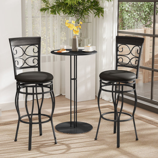 Set of 2 30 Inch Bar Stool with Backrest and Footrest-Black
