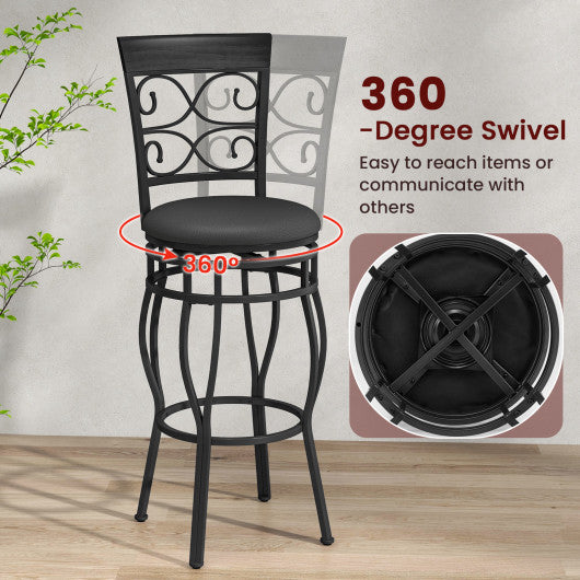 Set of 2 30 Inch Bar Stool with Backrest and Footrest-Black