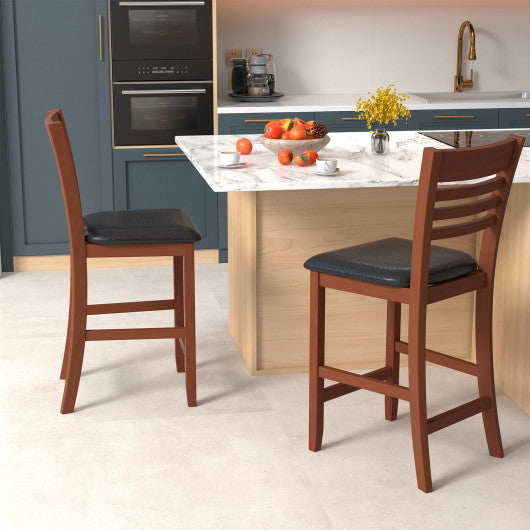 Set of 2 Counter Height Bar Chair Kitchen Island Stool with Backrest and Footrest-Walnut