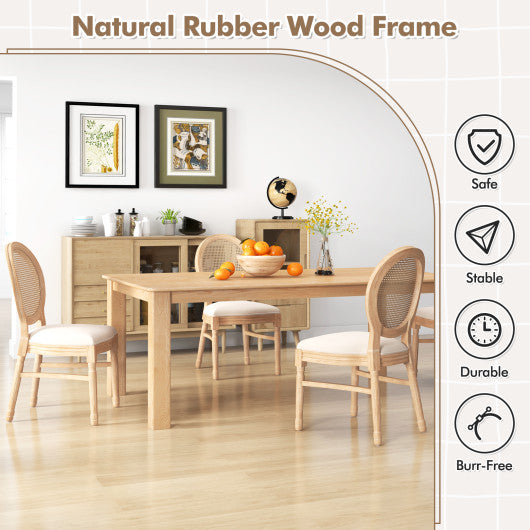 Set of 2 Dining Chairs French Style Kitchen Chair with Hand-Woven Rattan Backrest-Beige