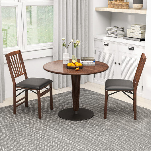 Set of 2 Folding Chairs with Padded Seat and Rubber Wood Frame-Brown