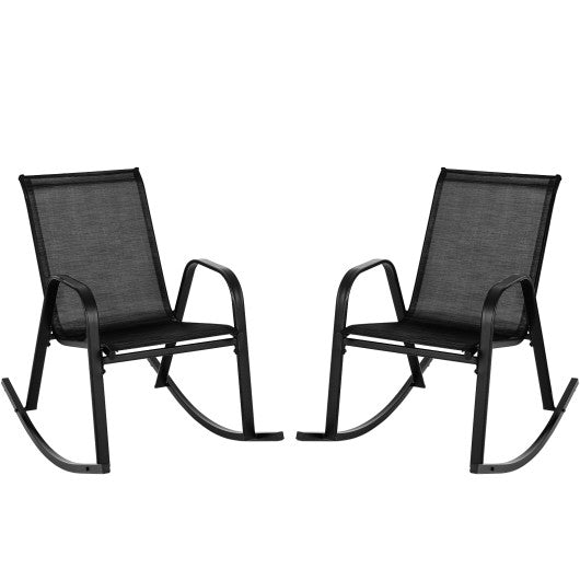 Set of 2 Metal Patio Rocking Chair with Breathable Seat Fabric-Black