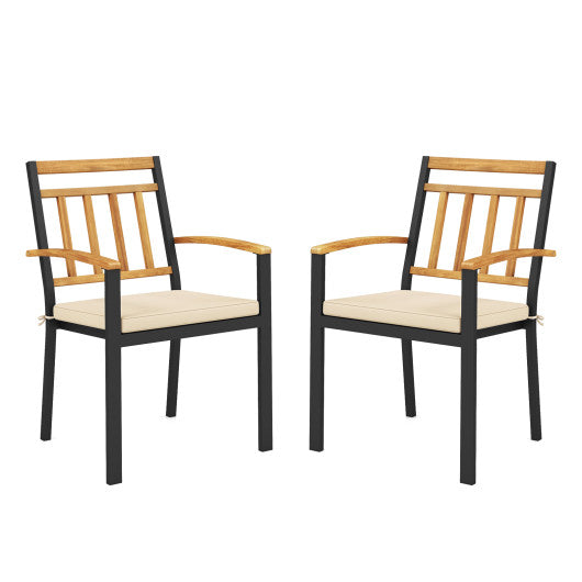 Set of 2 Patio Dining Chairs with Removable Padded Cushions-17 Inches