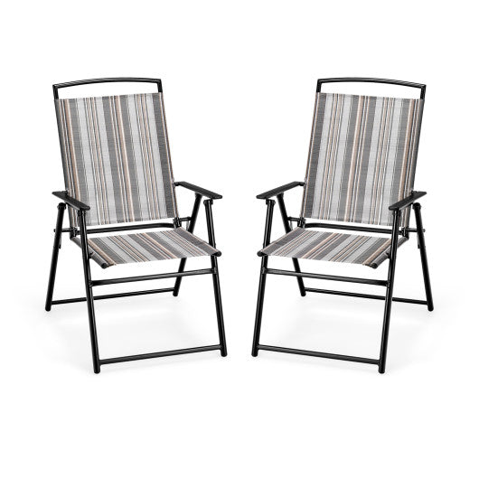 Set of 2 Patio Folding Sling Chairs Space-saving Dining Chair-Gray