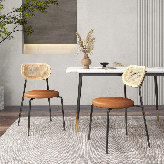 Set of 2 Rattan Dining Chair with Metal Legs-Coffee
