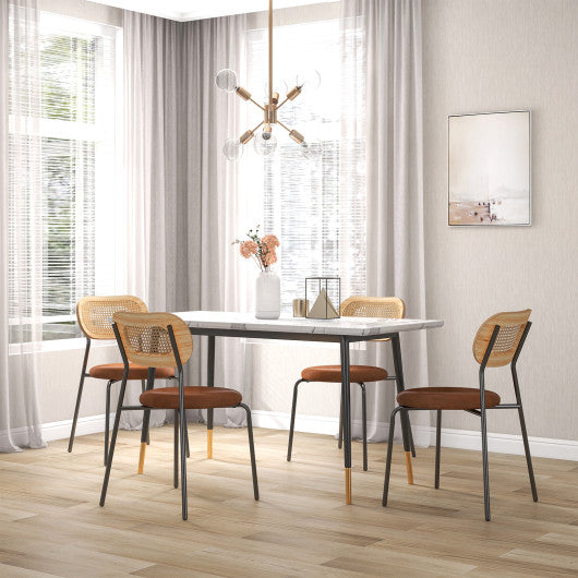 Set of 2 Rattan Dining Chair with Metal Legs-Coffee