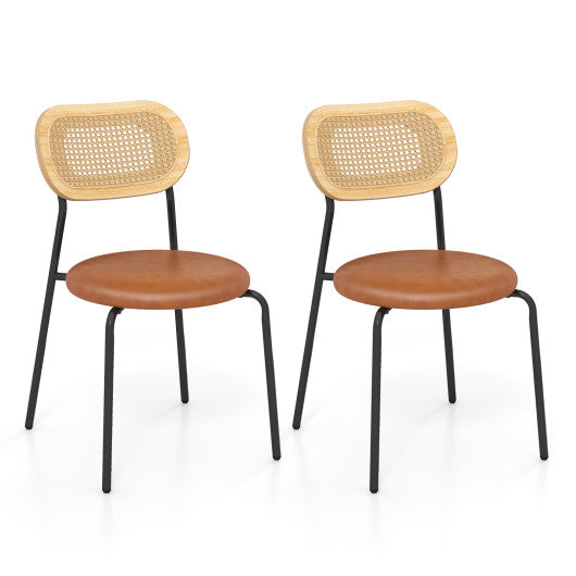 Set of 2 Rattan Dining Chair with Metal Legs-Coffee