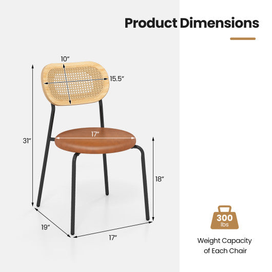 Set of 2 Rattan Dining Chair with Metal Legs-Coffee