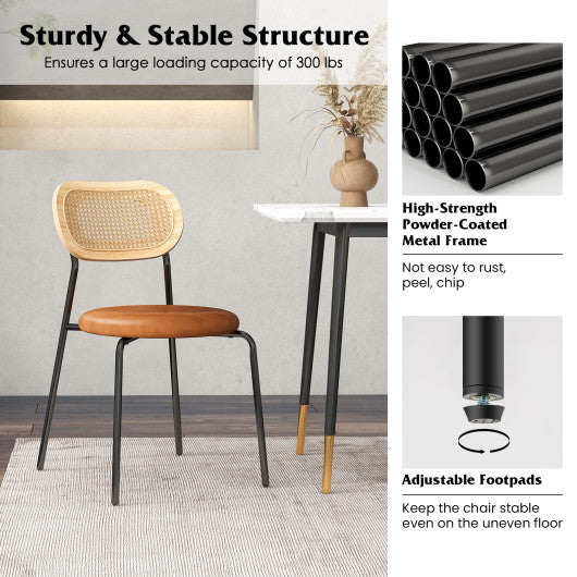 Set of 2 Rattan Dining Chair with Metal Legs-Coffee